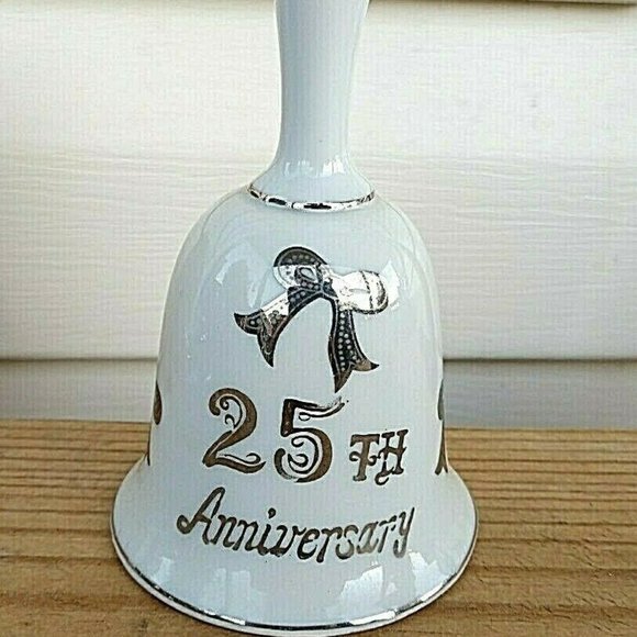 VTG 25th Porcelain Wedding Anniversary Bell White - Picture 3 of 6